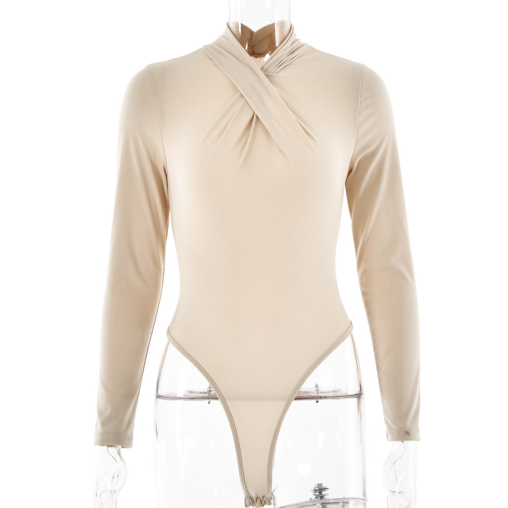 Trendy Cross-Front Long Sleeve Bodysuit for Women