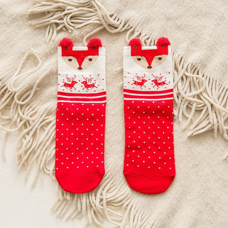 Autumn Winter Colorful Red Cartoon Christmas Socks