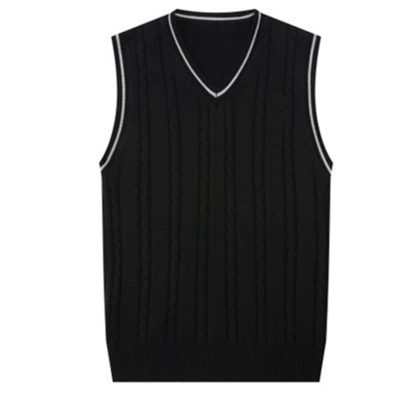 Men's Sleeveless Knit Pullover Sweater with V-Neck | Streetwear