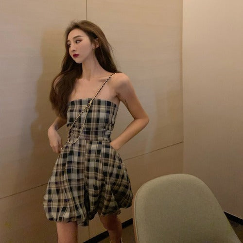 Summer Sexy Plaid Bodysuit with Long Sleeve Cover-Up