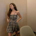 Summer Sexy Plaid Bodysuit with Long Sleeve Cover-Up