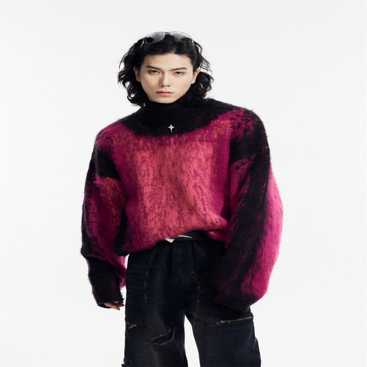 Gradient Design Warm Loose Round Neck Sweater Top