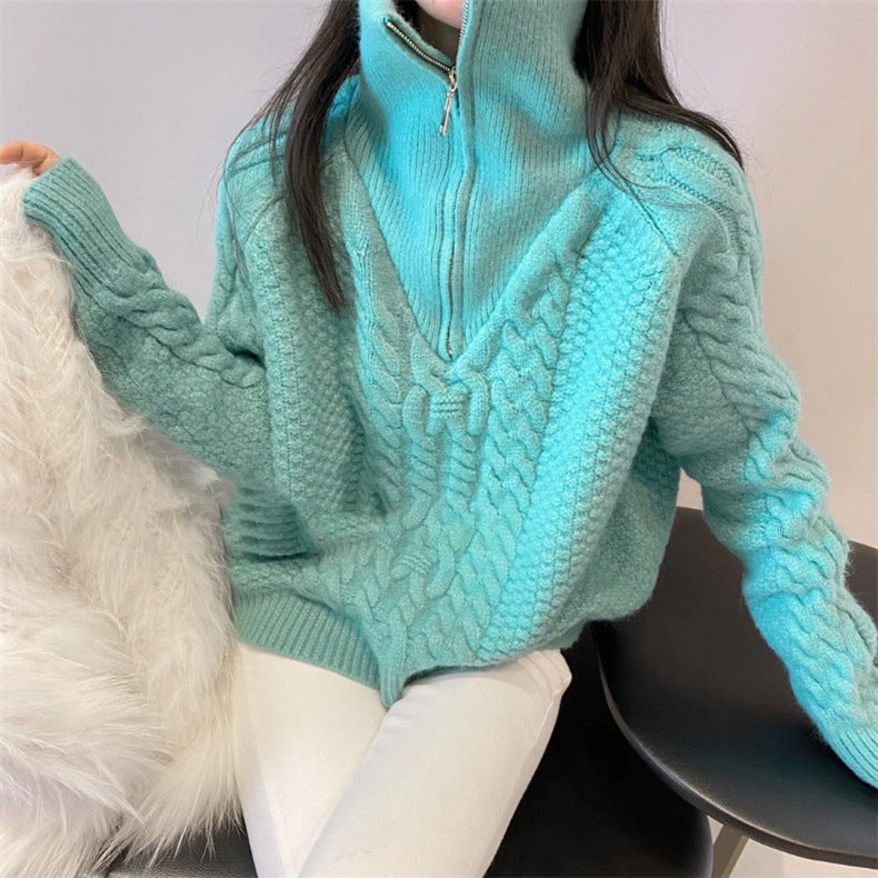 Women's Sweet Loose Turtleneck Half-Zip Sweater