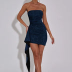 Elegant Shiny Tube Top Ribbon Mini Dress