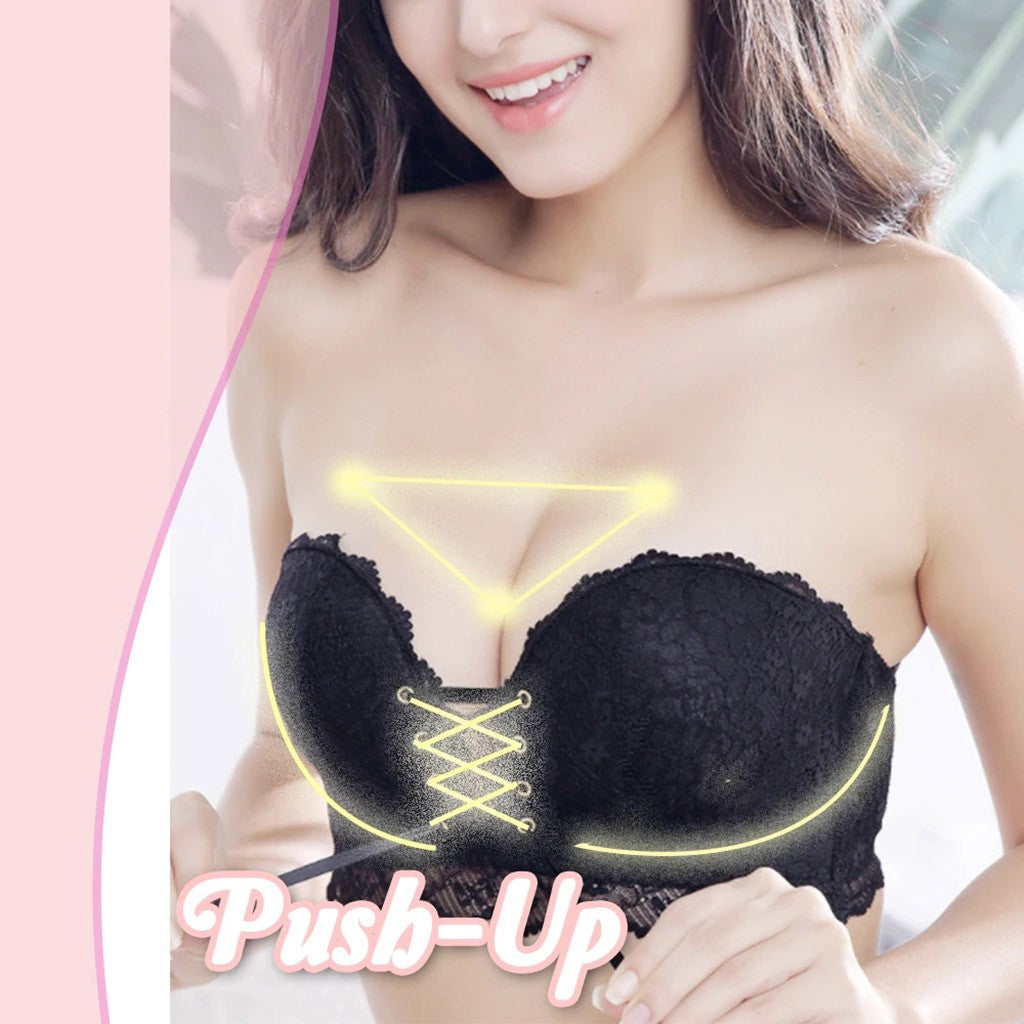 Women's Strapless Lace Bralette with Push-Up Design