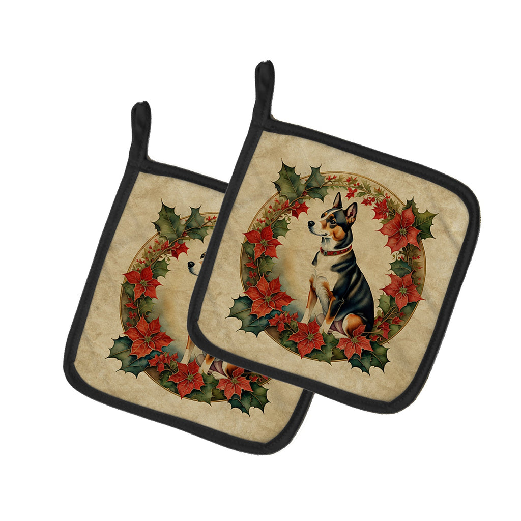 Basenji Christmas Flowers Pair of Pot Holders