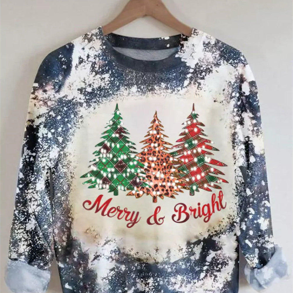 Women's Long-sleeved Top with Christmas Tree Print