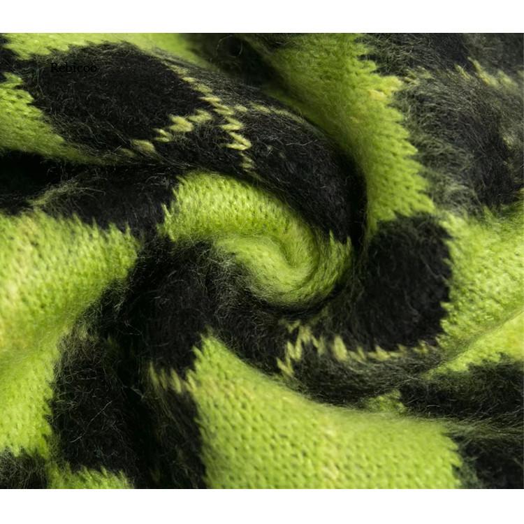 Oversized Fluffy Green Plaid Cardigan for Women