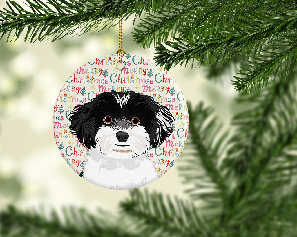 Shih-Tzu Black and White #4 Christmas Ceramic Ornament