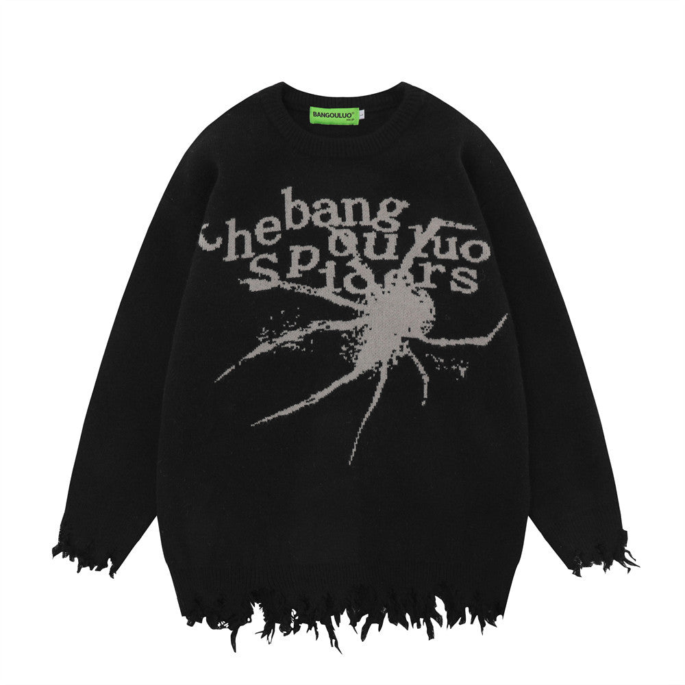 Crocheted Round Neck Long Sleeve Pullover Sweater | Streetwear