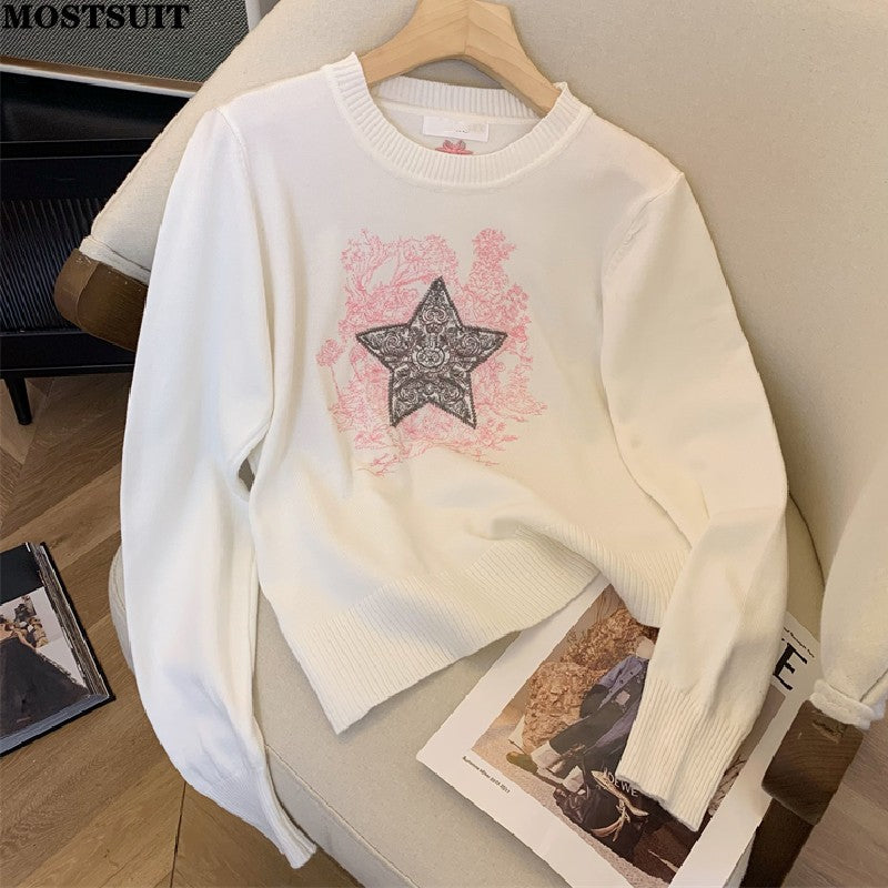 Elegant Vintage Embroidered Sweater for Women 2024