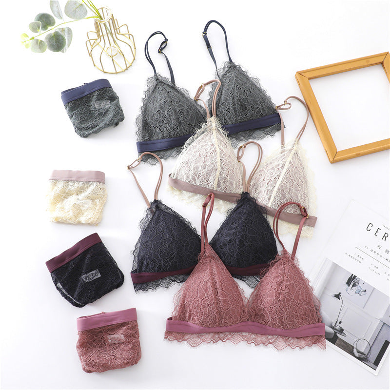 French Ultra-Thin Women's Lace Bra Set with Triangle Cups