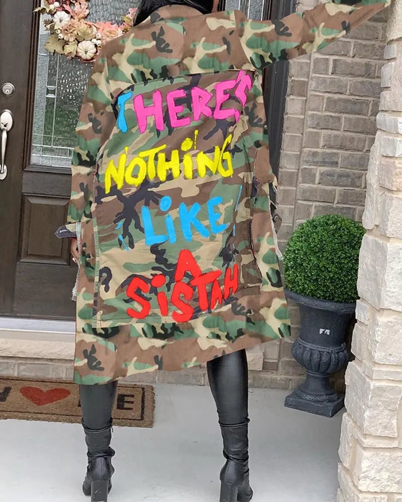 Casual Women's Camouflage Print Patch Coat