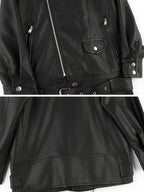 Sungtin Women's Black Faux Leather Jacket with Belt