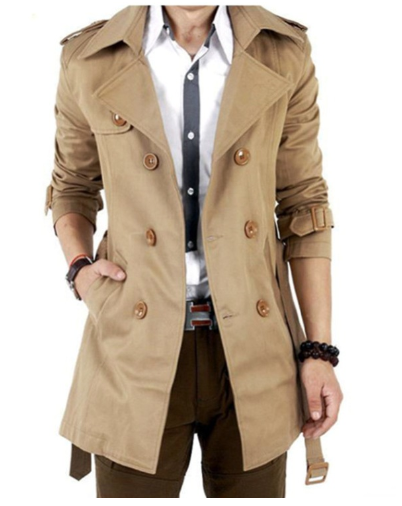 Classic Retro Men's Double-breasted Windbreaker Jacket