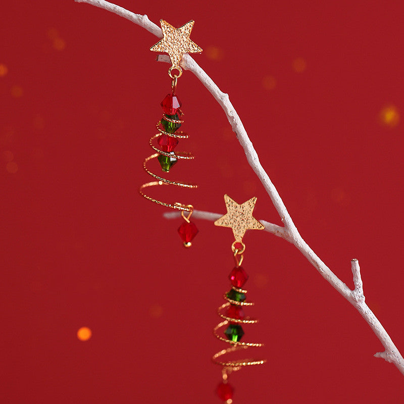 Silver Christmas Tree Star Tassel Earrings
