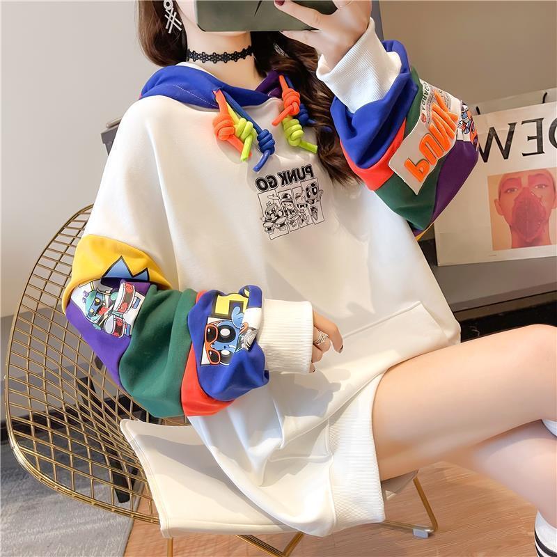 Women's Autumn/Winter Hooded Print Patchwork Hoodie | Streetwear