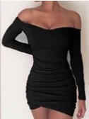Long Sleeve Off-Shoulder Ruched Bodycon Dress for Women
