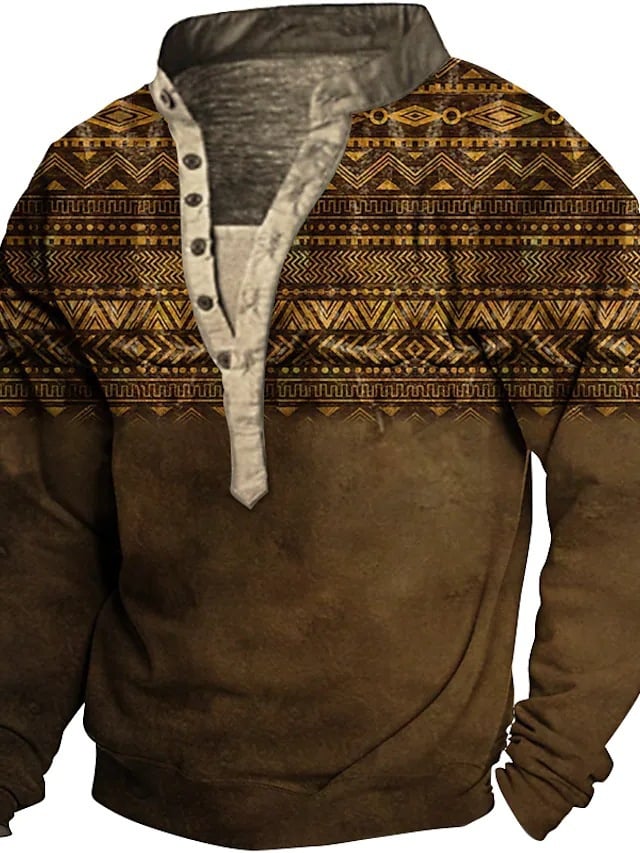 Men's Casual Long Sleeve Pullover with Chest Buttons | Streetwear