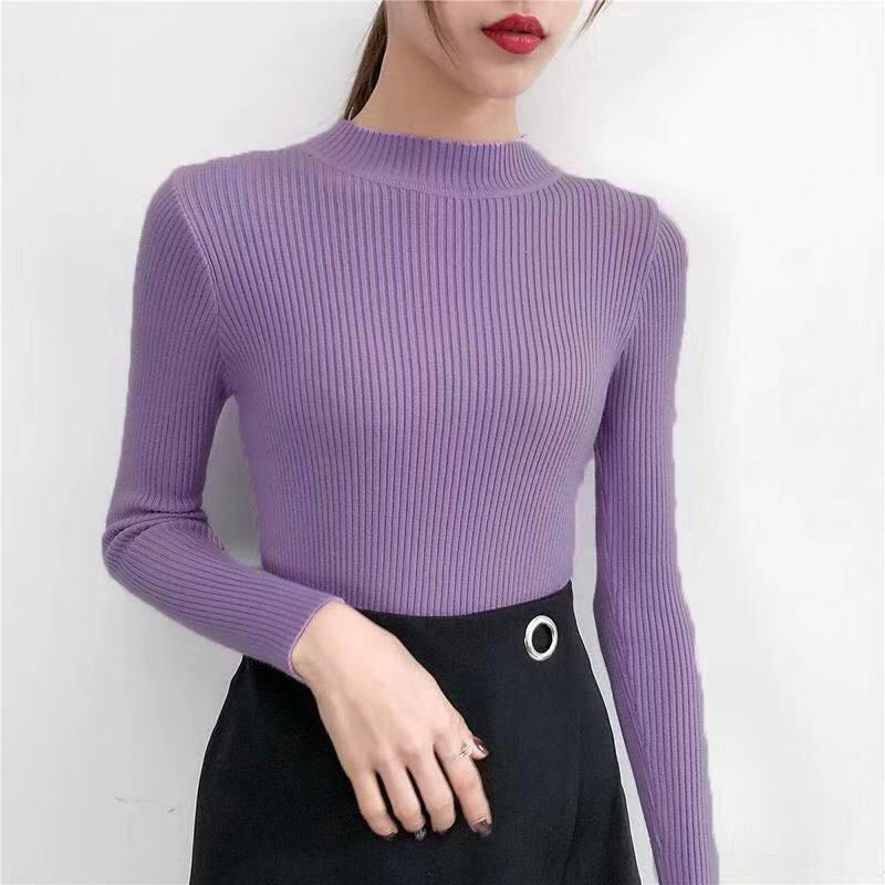 Autumn High Collar Long Sleeve Knit Sweater for Women