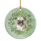 Pug Fawn Christmas Wreath Ceramic Ornament