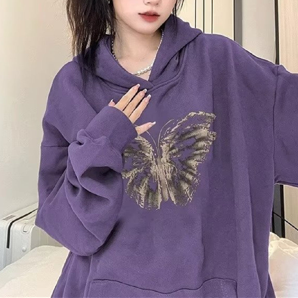 Women's Purple Hooded Cotton Sweater - Slim Fit Fashion