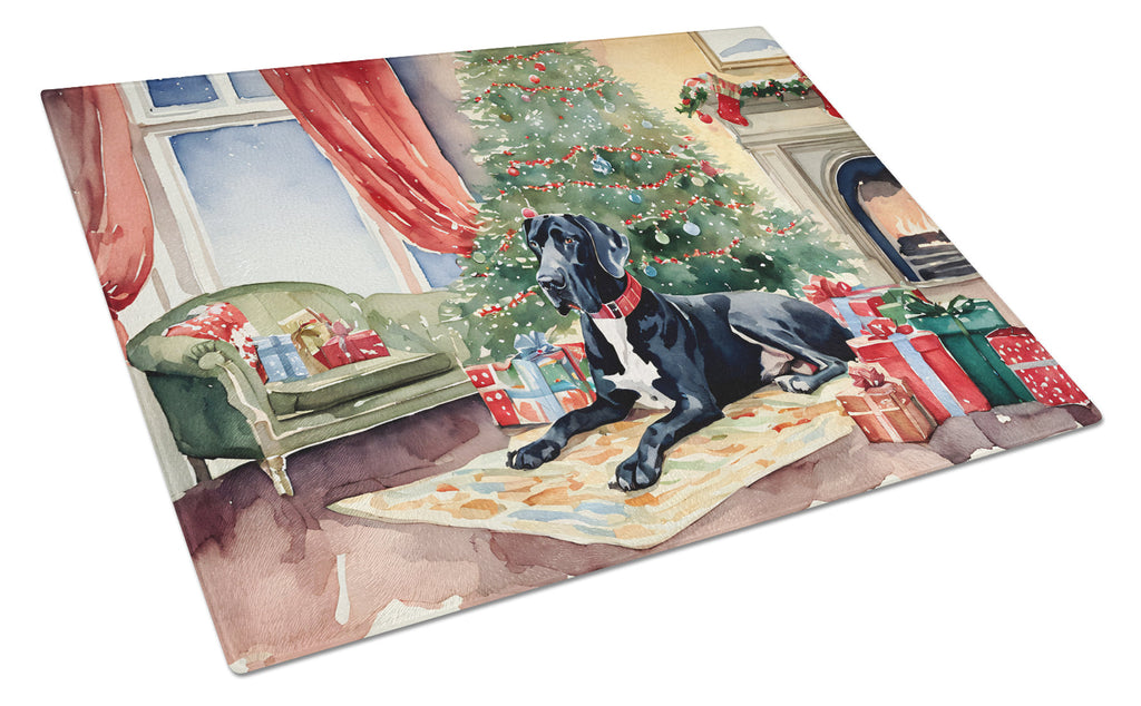 Great Dane Cozy Christmas Glass Cutting Board