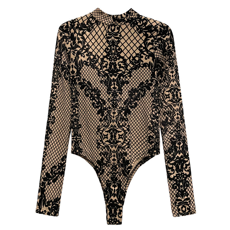Trendy Floral Long Sleeve Bodysuit T-Shirt for Women