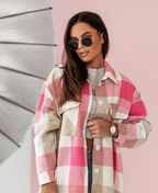 Plaid Wool Jacket with Revers Button for Women (One Piece)