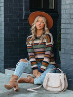 Fitshinling Striped Vintage Knit Sweater for Women