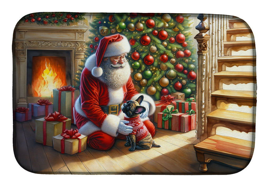 French Bulldog and Santa Claus Dish Drying Mat