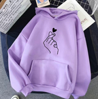 Candy Color Fleece Hoodie Sweater with Heart Design | Streetwear