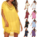 Solid Color V-Neck Crochet Beach Cover-Up Dress A1965