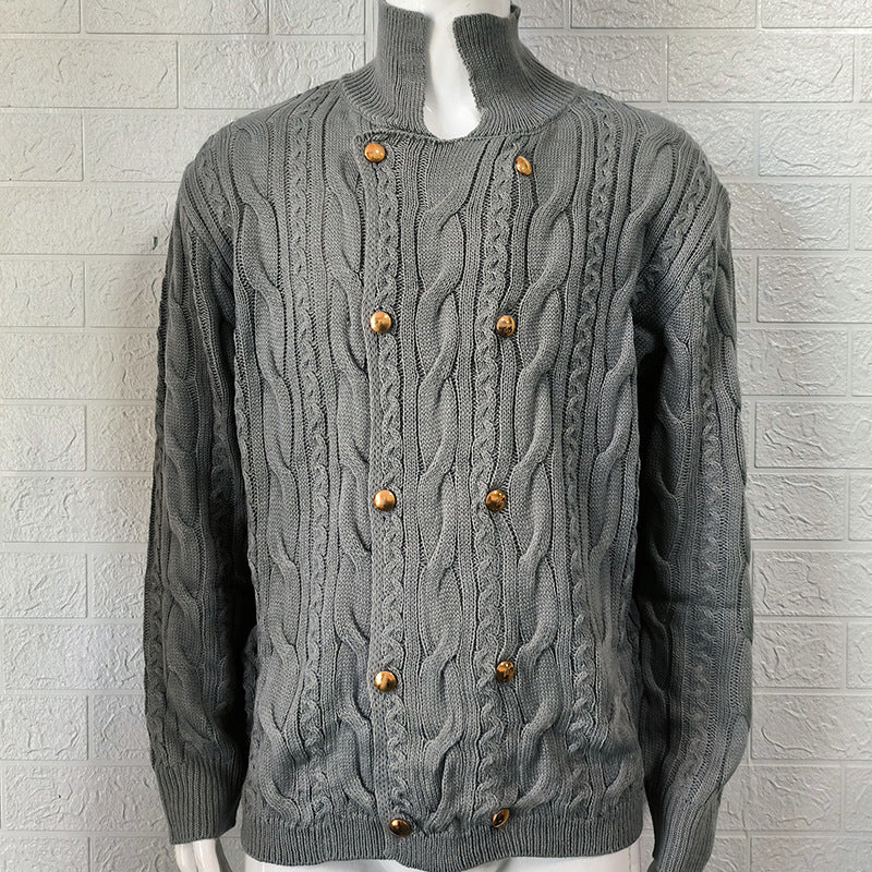 Men's Half Collar Double-breasted Knitted Sweater Coat