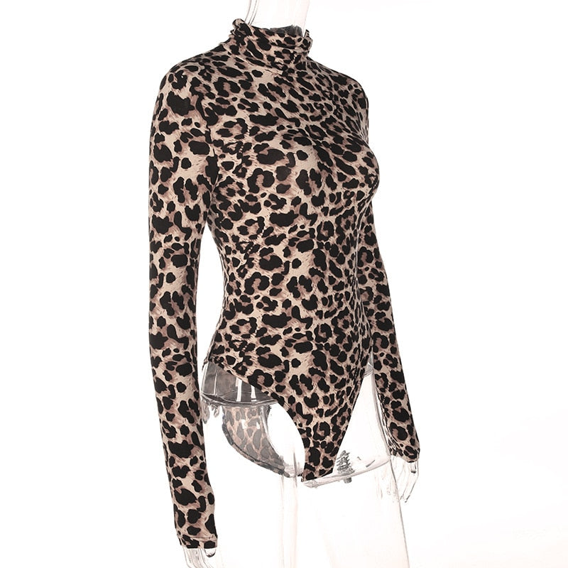 Sexy Leopard Print Long Sleeve Bodysuit for Women