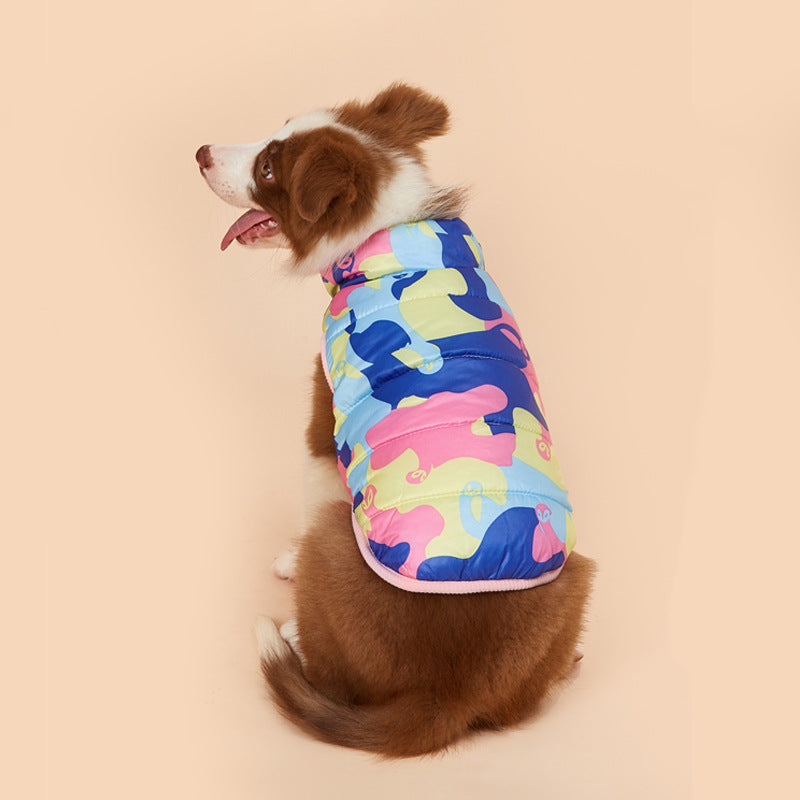 Velvet Padded Jacket for Pets in Camouflage Design