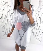 Color-Block Lace Printed V-Neck Long Sleeve Sweater
