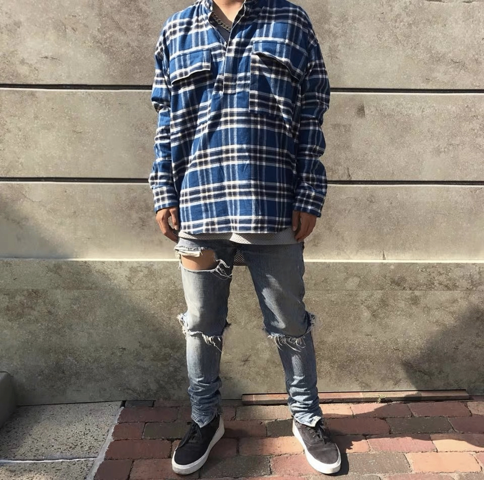 Men's Long Sleeve Plaid Striped Henley Shirt Jacket