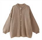 French Loose Fit Round Neck Cardigan with Metal Buttons