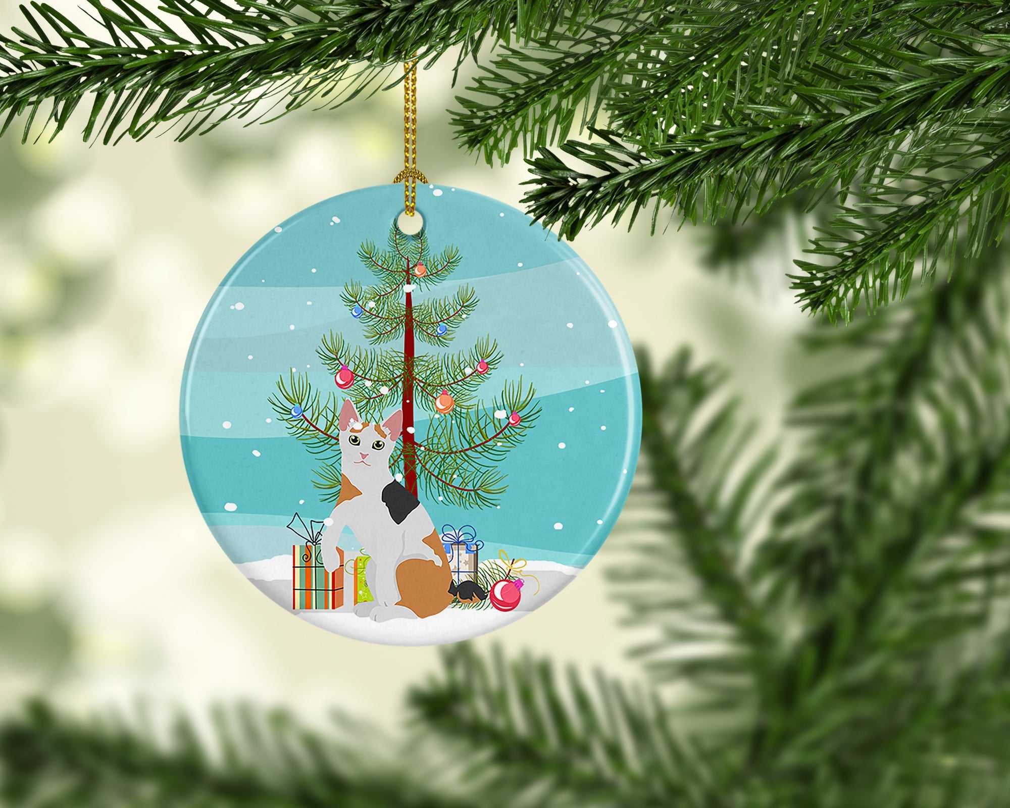 Japanese Bobtail Cat Christmas Ceramic Ornament