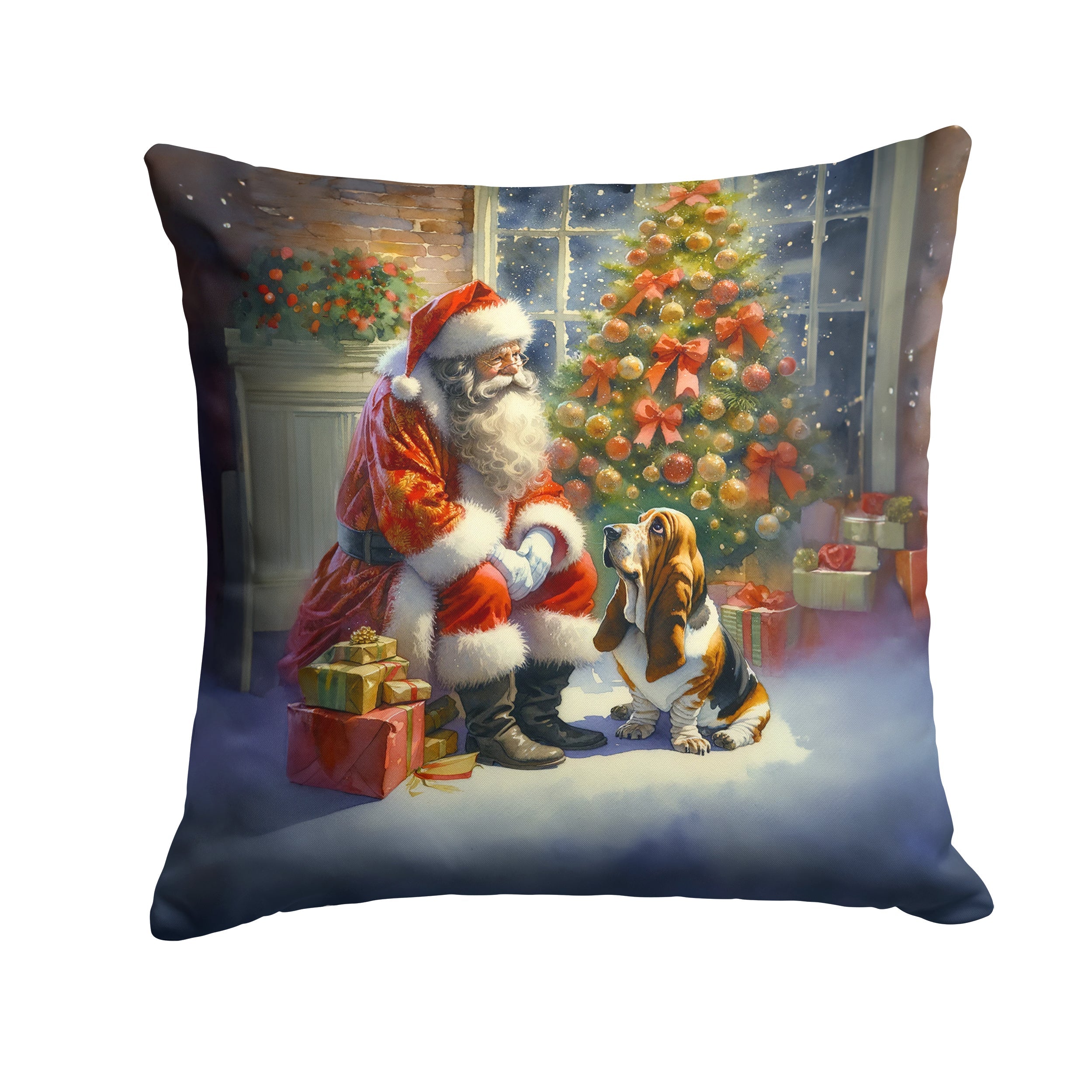 Basset Hound and Santa Claus Throw Pillow
