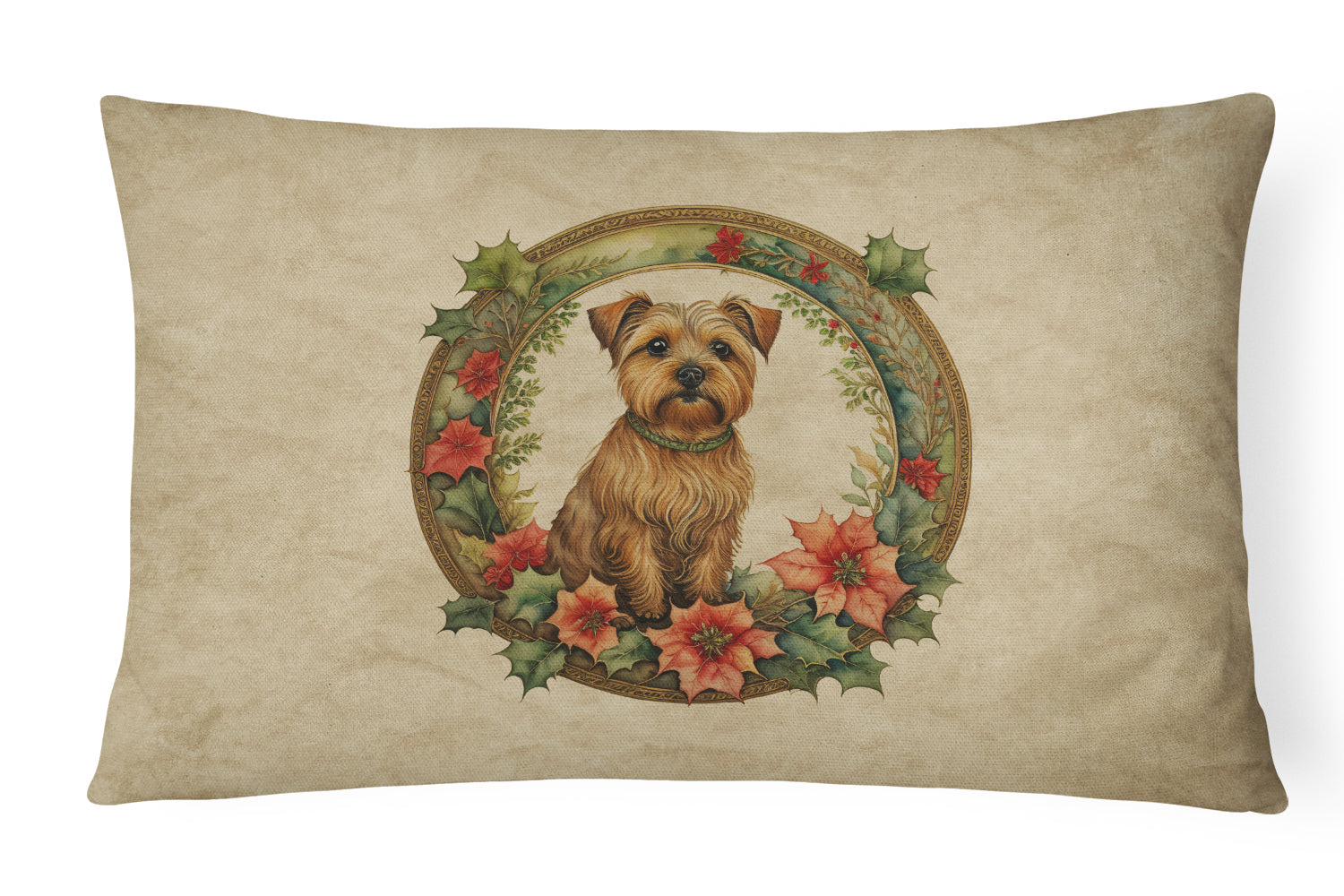 Norfolk Terrier Christmas Flowers Throw Pillow