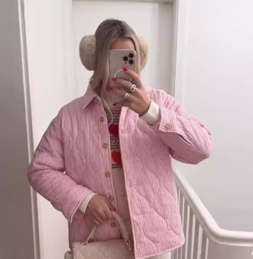 Casual Striped Short Cotton Jacket for Autumn/Winter