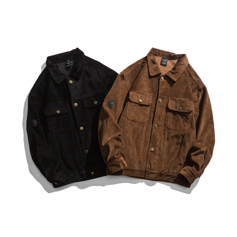 Solid Color Corduroy Lapel Jacket