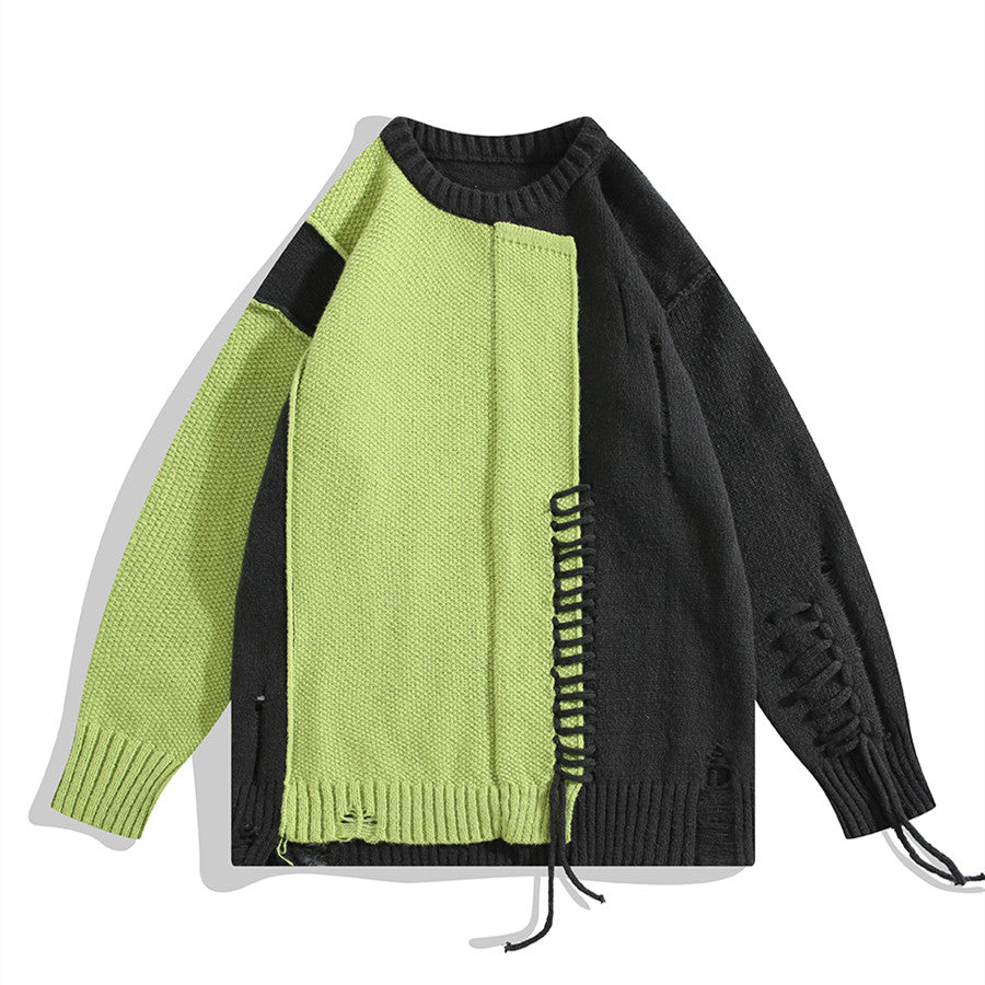 Hand-woven Irregular Stitching Contrast Color Sweater