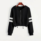 Women’s Y2K Cropped Hoodie - Long Sleeve Stripe Sweatshirt | Streetwear