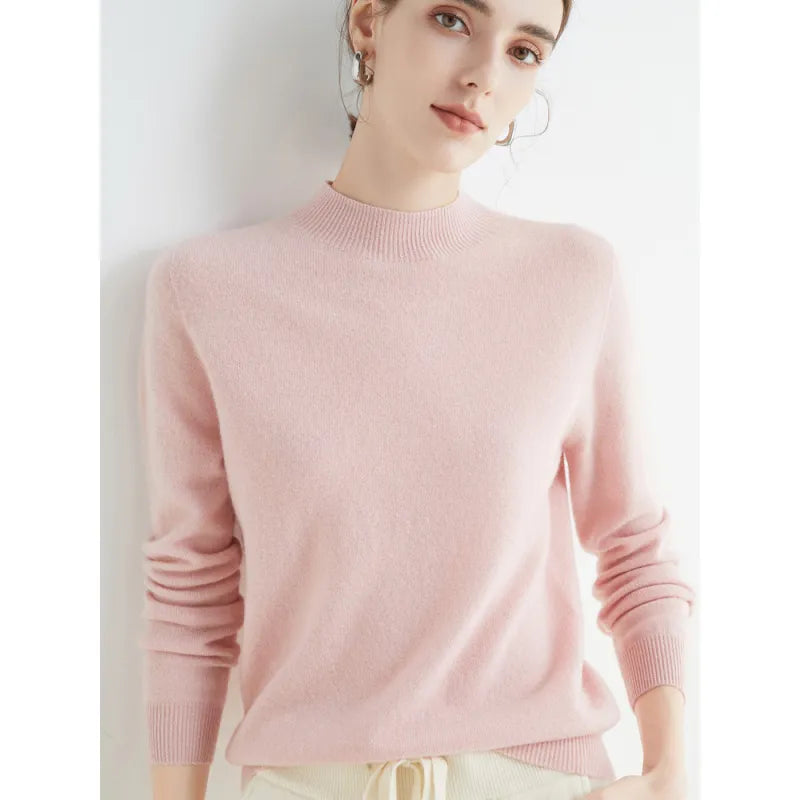 Seamless Half High Neck Loose Fitting Pullover With Bottom Sweater | Streetwear