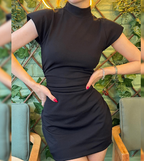 Suede Turtleneck Slim-fit Sheath Dress for Women