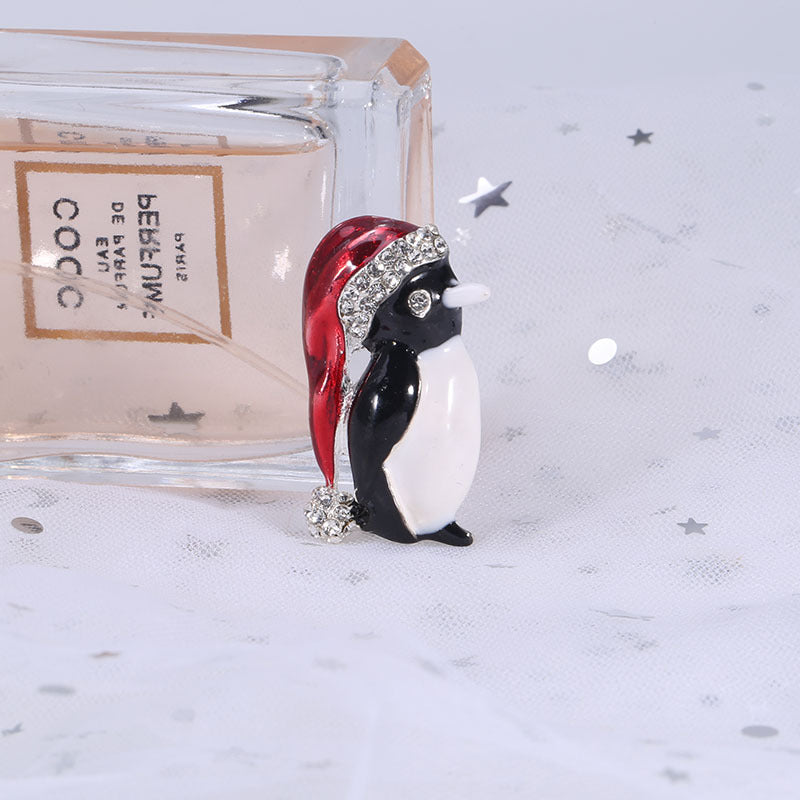 Cute Cartoon Animal Brooch - Penguin in Santa Hat | Embroidered Cap
