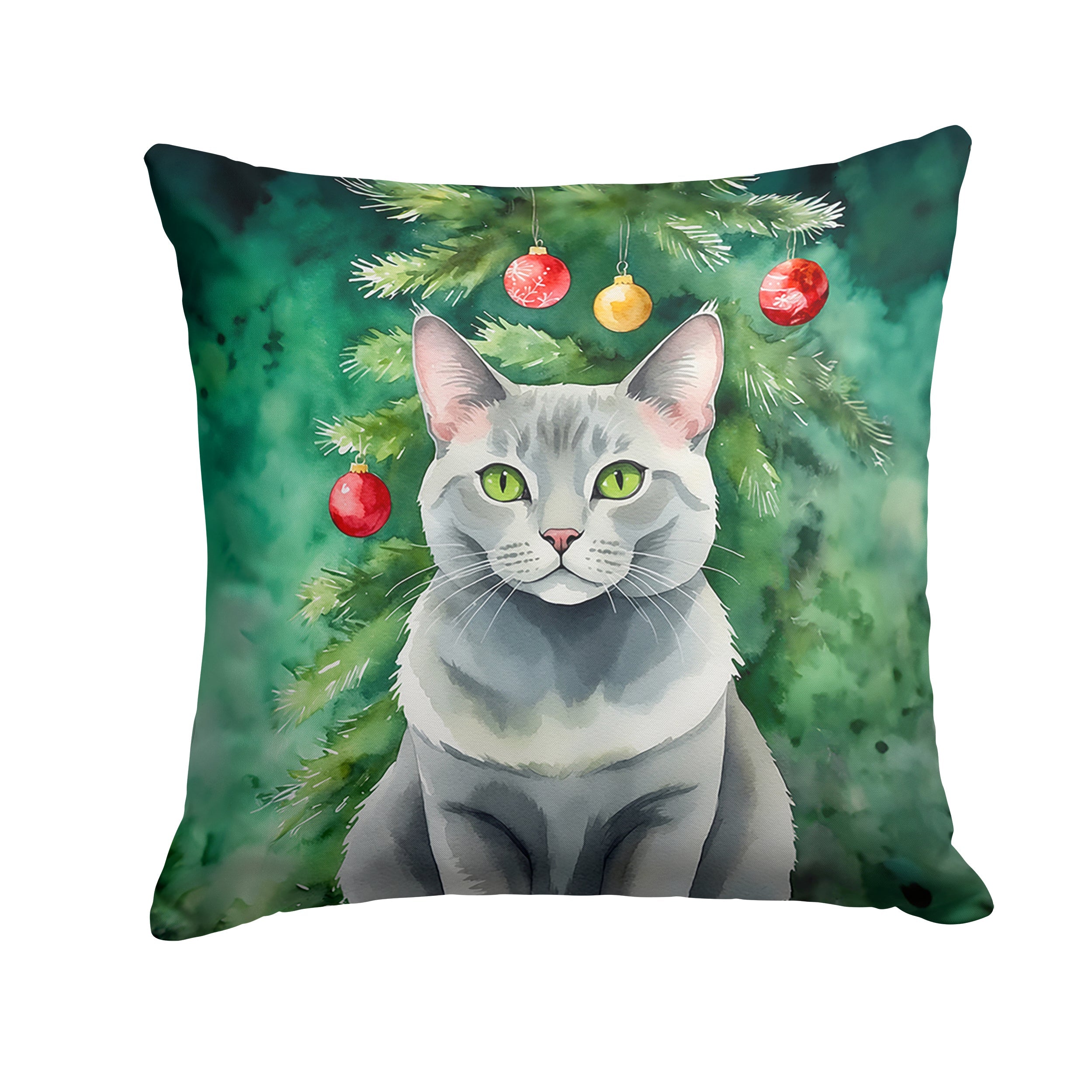 Korat Cat By the Christmas Tree Throw Pillow
